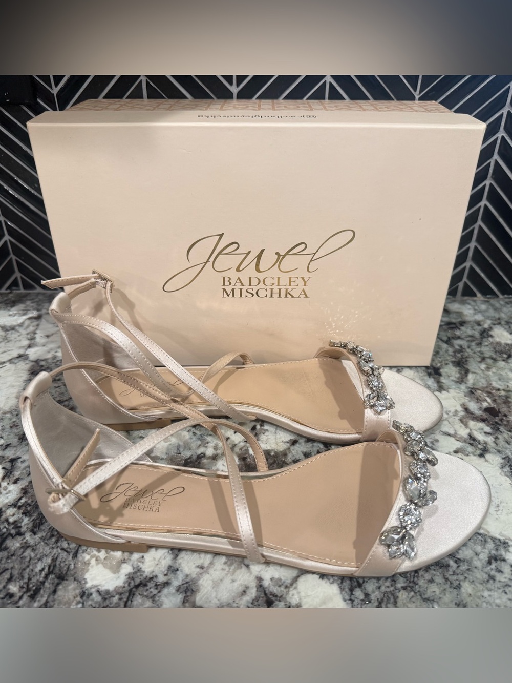 Jewel Badgley Mischka Champagne Crystal-Strap Open-Toe Sandals